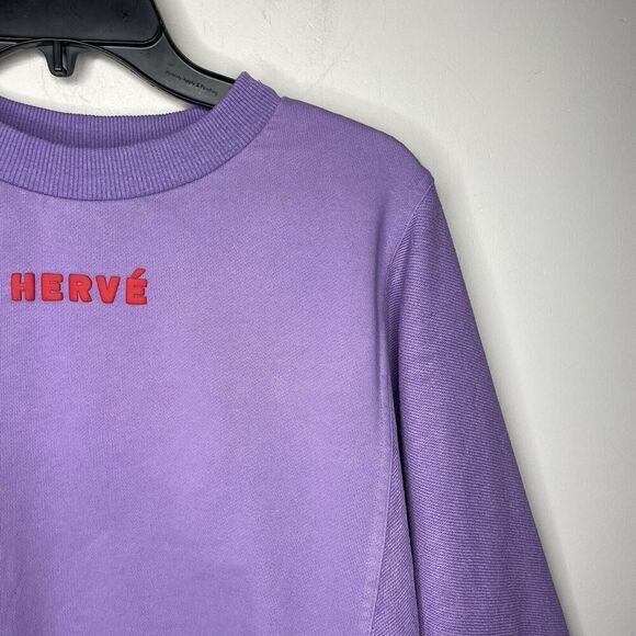 HERVE LEGER Dolman Sweatshirt Women Large Purple French Terry Cotton Crop Logo - Picture 4 of 16